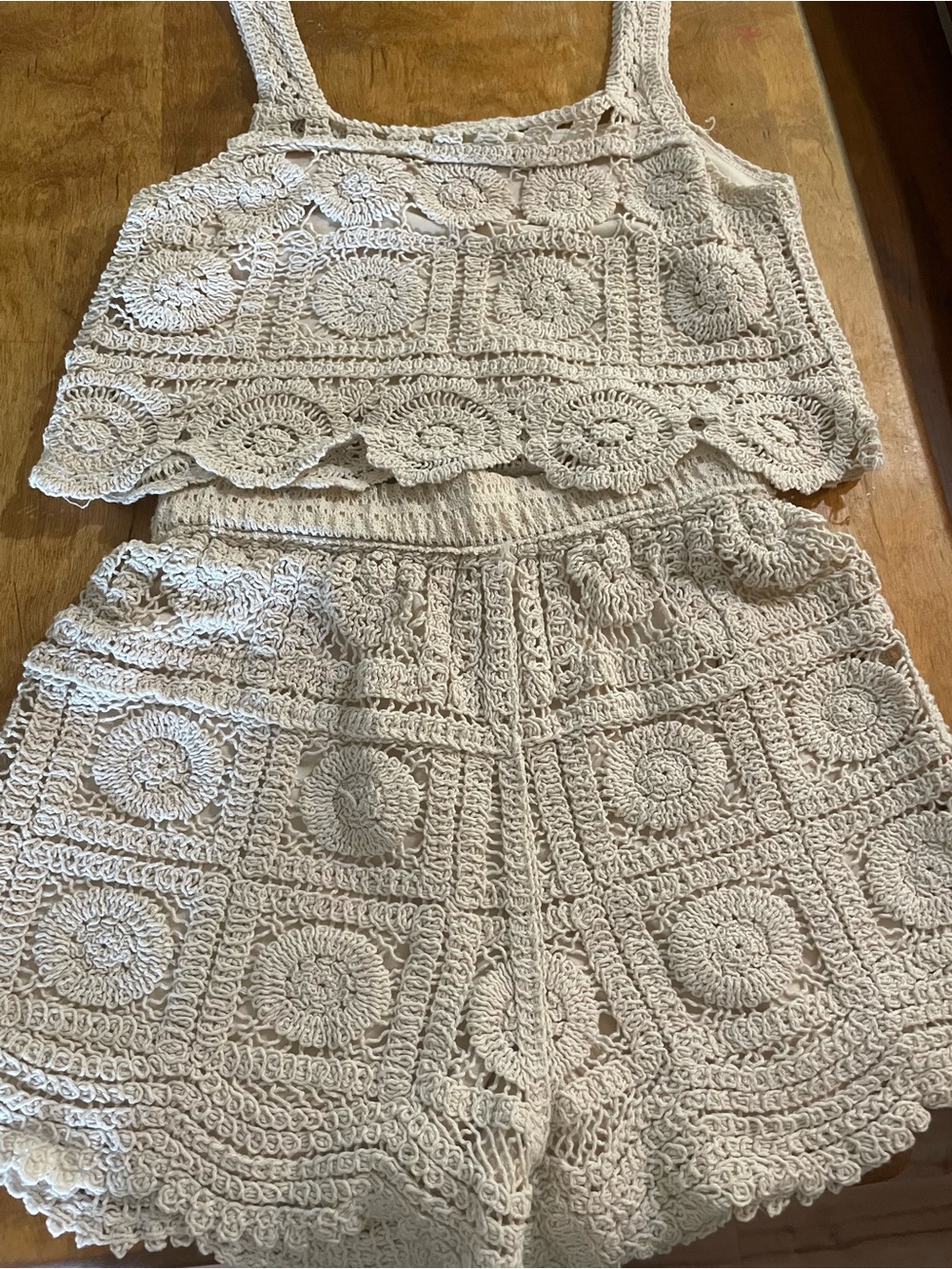 Rebellion Cream Crochet Crop Top and Short Set